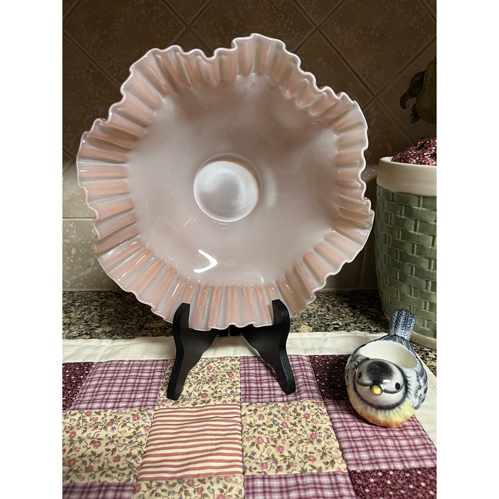 Vintage Fenton Rose Overlay Bowl: Double Crimped Edge Decor